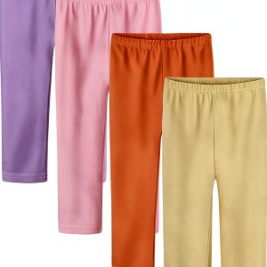 Cotton Leggings for Girls 4 Pack Elastic Waistband Toddler-0