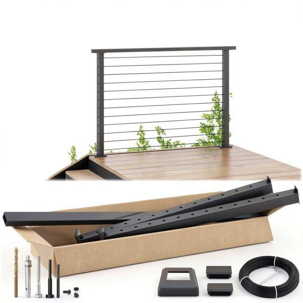 2ft-4ft 42" Deck Cable Railing System Zylorix T304 Black Posts-0