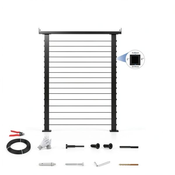 2ft-4ft 42" Deck Cable Railing System Zylorix T304 Black Posts-3